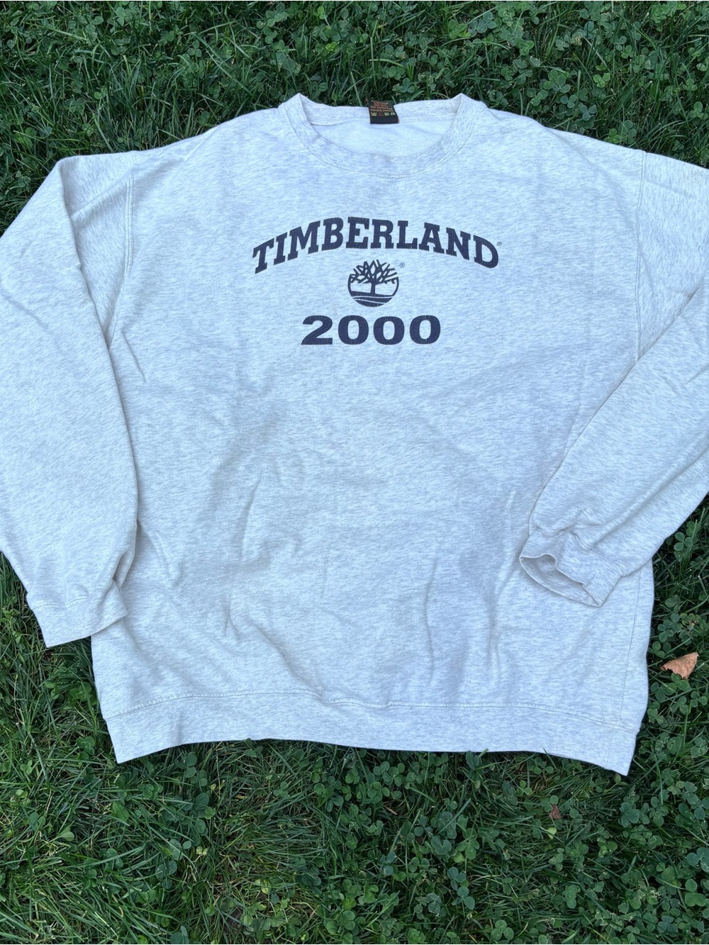 Timberland Light Gray Crewneck Sweatshirt with Navy 2000 Logo